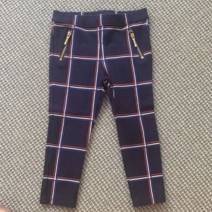 Janie and Jack Navy Plaid Leggings w Zippers EUC